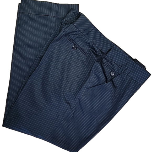 Talbots Pants - Talbots Navy White Pinstripe Cuffed Trouser Size 14 Petite EUC
